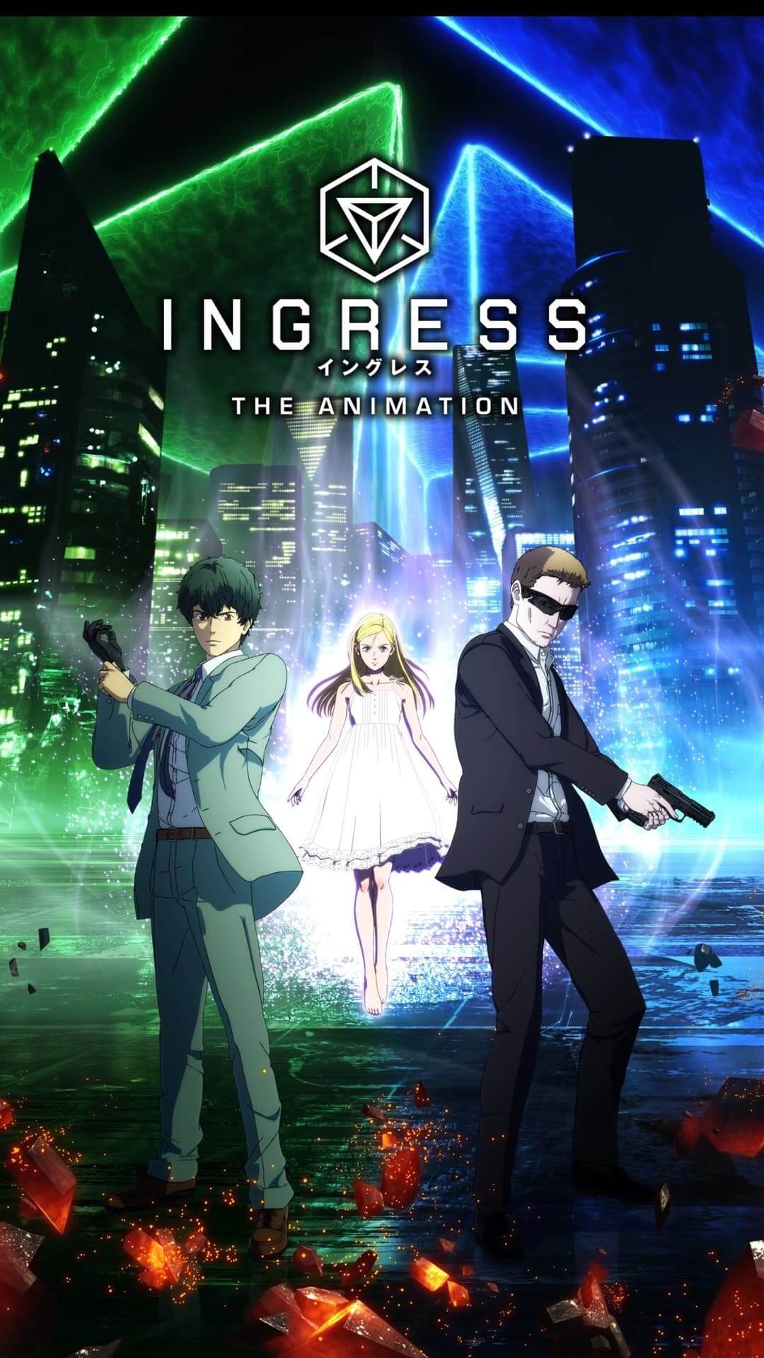 Ingress The Animation poster featuring three characters anime wallpaper, 4K