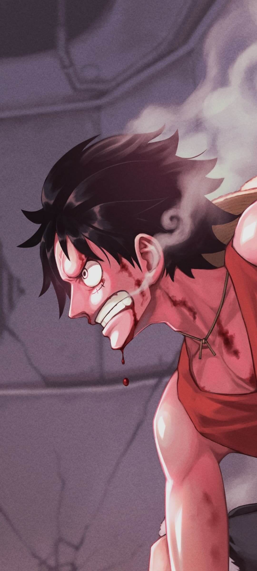 Injured character, intense expression, bloody anime wallpaper, 4K