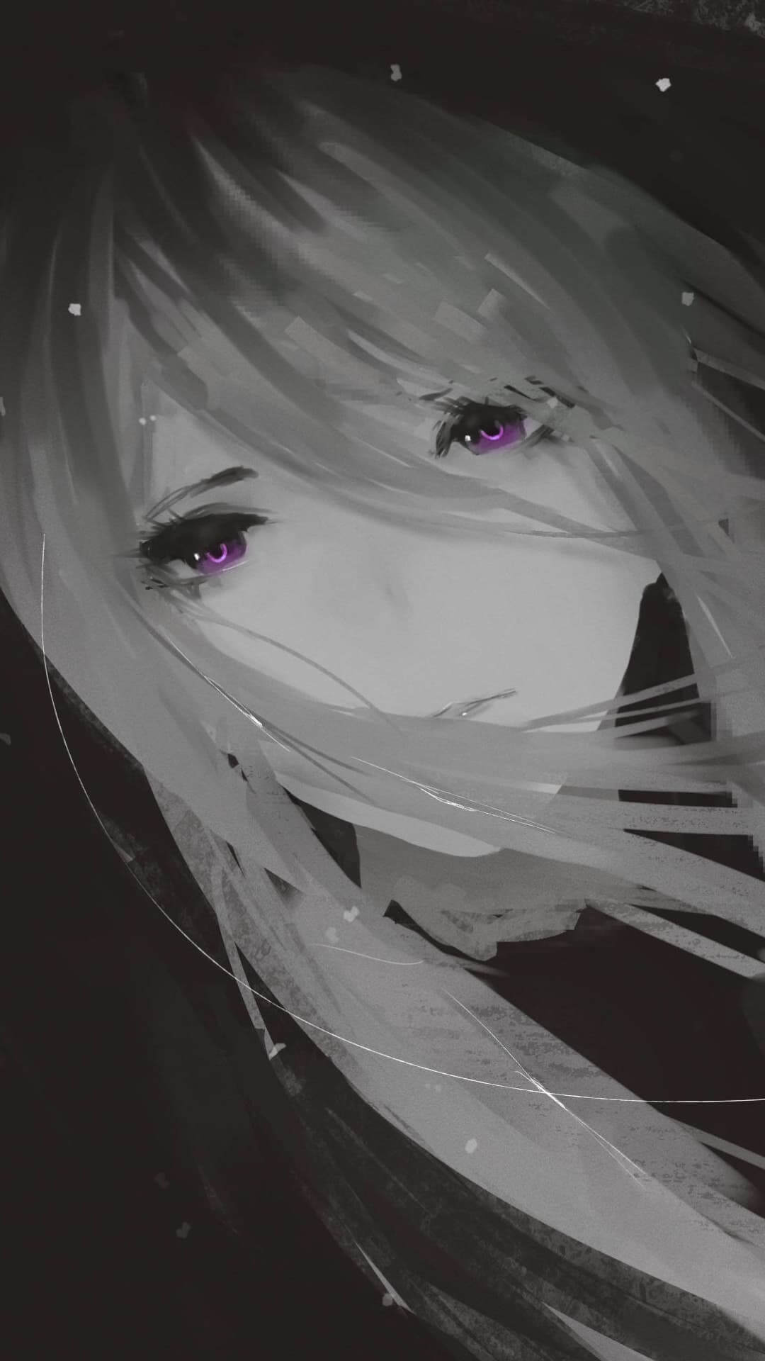 Mysterious girl with purple eyes anime wallpaper, 4K
