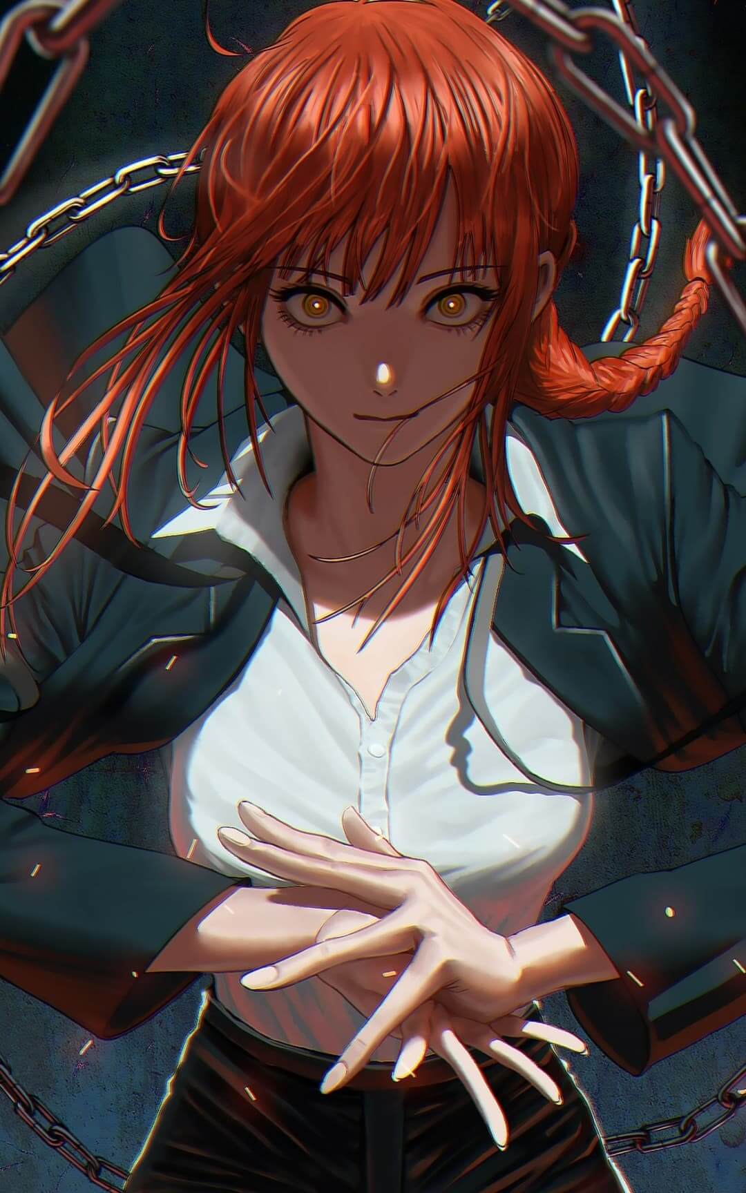 Orange-haired woman with chains anime wallpaper, 4K