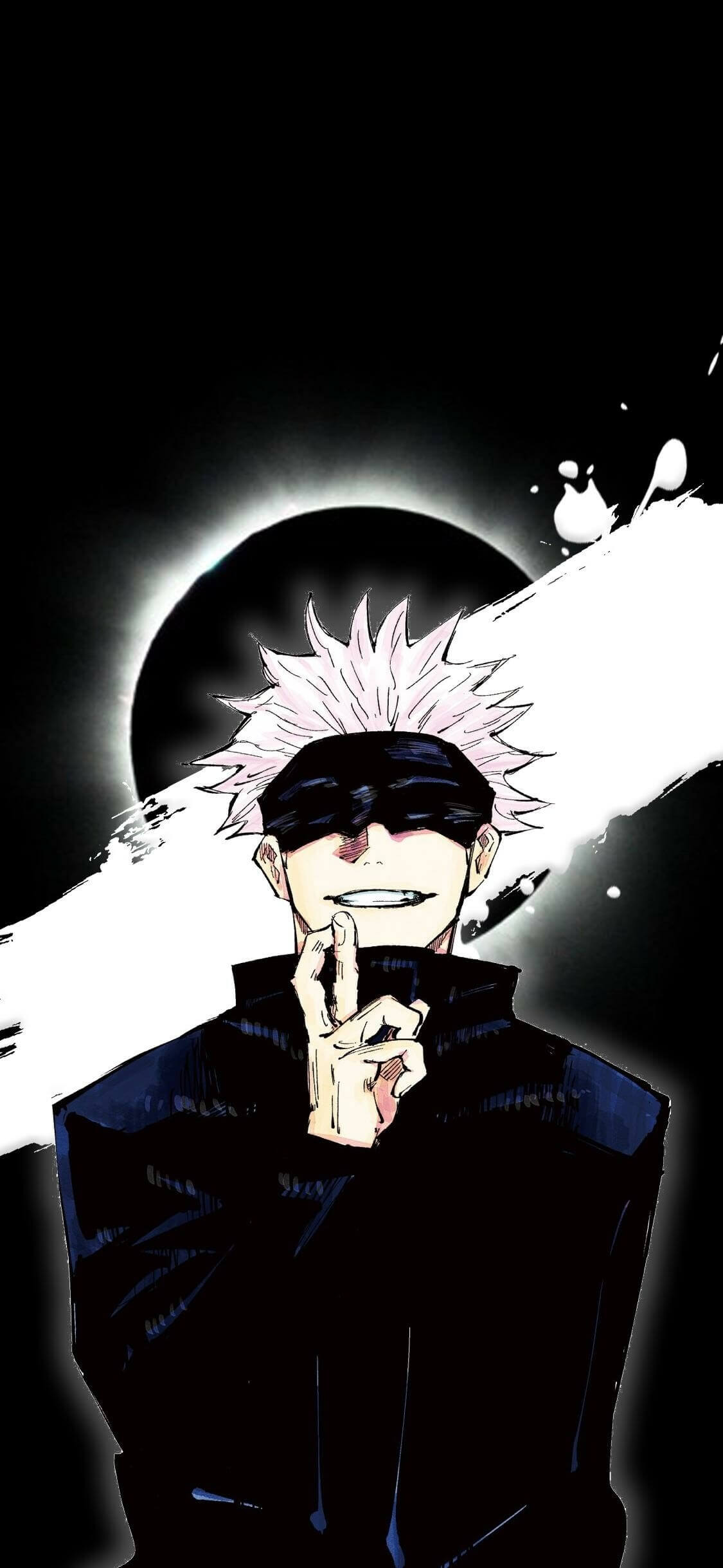 Performing hand sign with white hair and black blindfold anime wallpaper, 4K