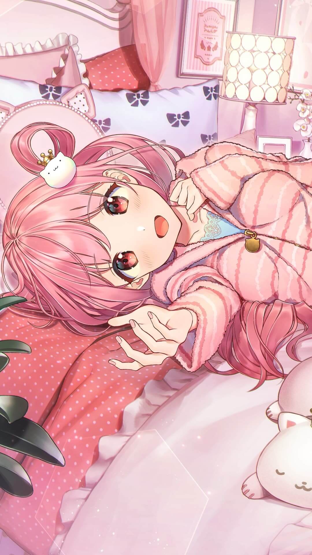 Pink-haired girl in a pink room anime wallpaper, 4K