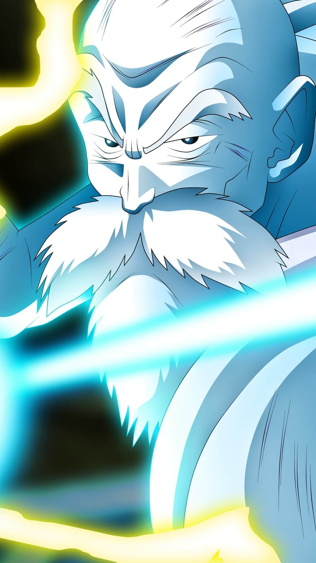 Powerful old man with glowing energy anime wallpaper, 4K