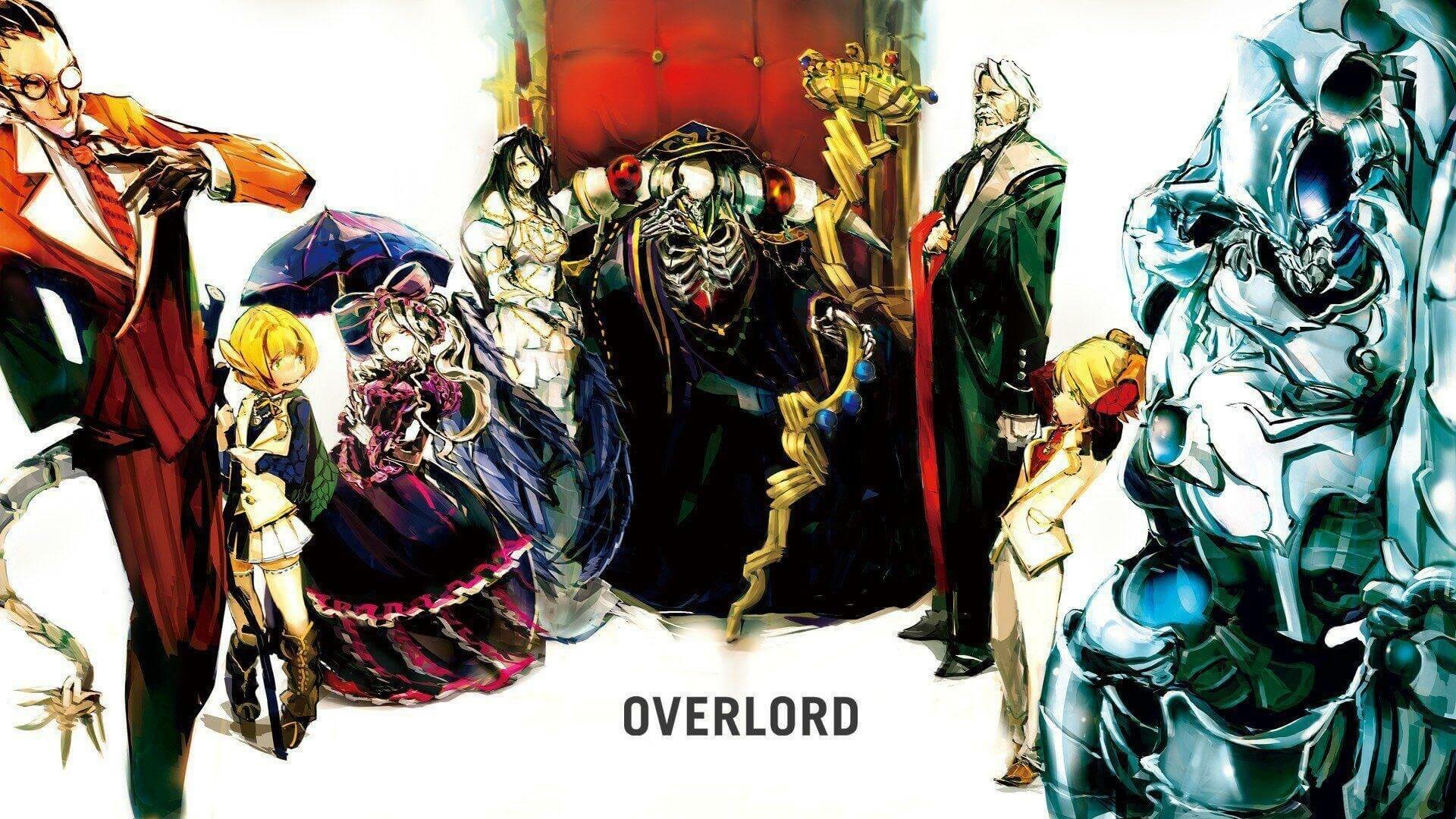Powerful Overlord characters in formal pose against plain white background anime wallpaper, 4K