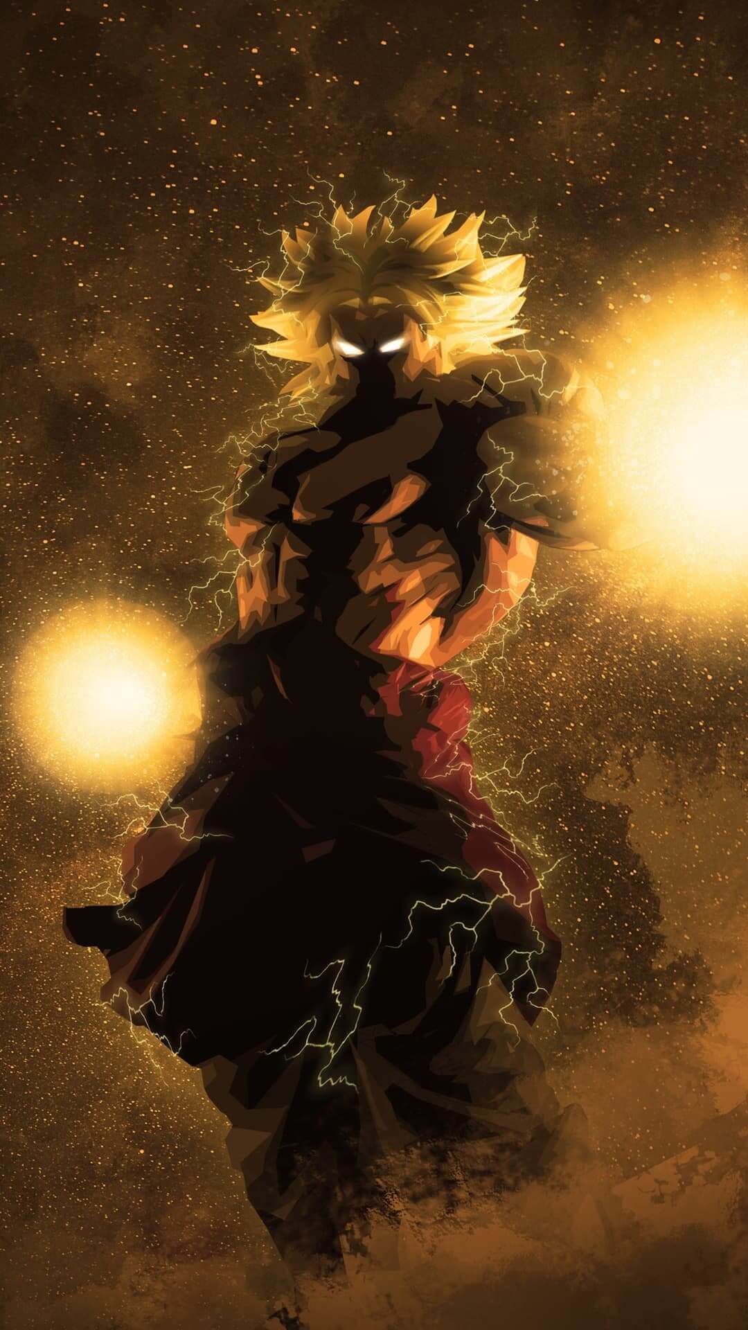 Powerful warrior emanating golden energy anime wallpaper, 4K