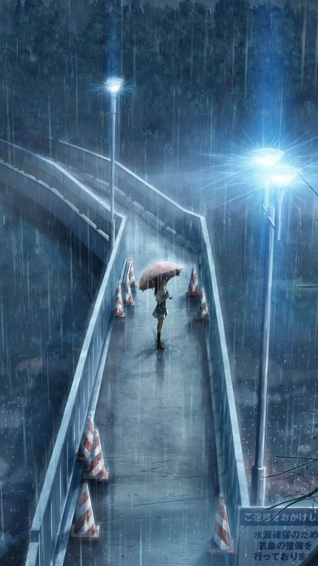 Rainy day scene, girl under umbrella anime wallpaper, 4K