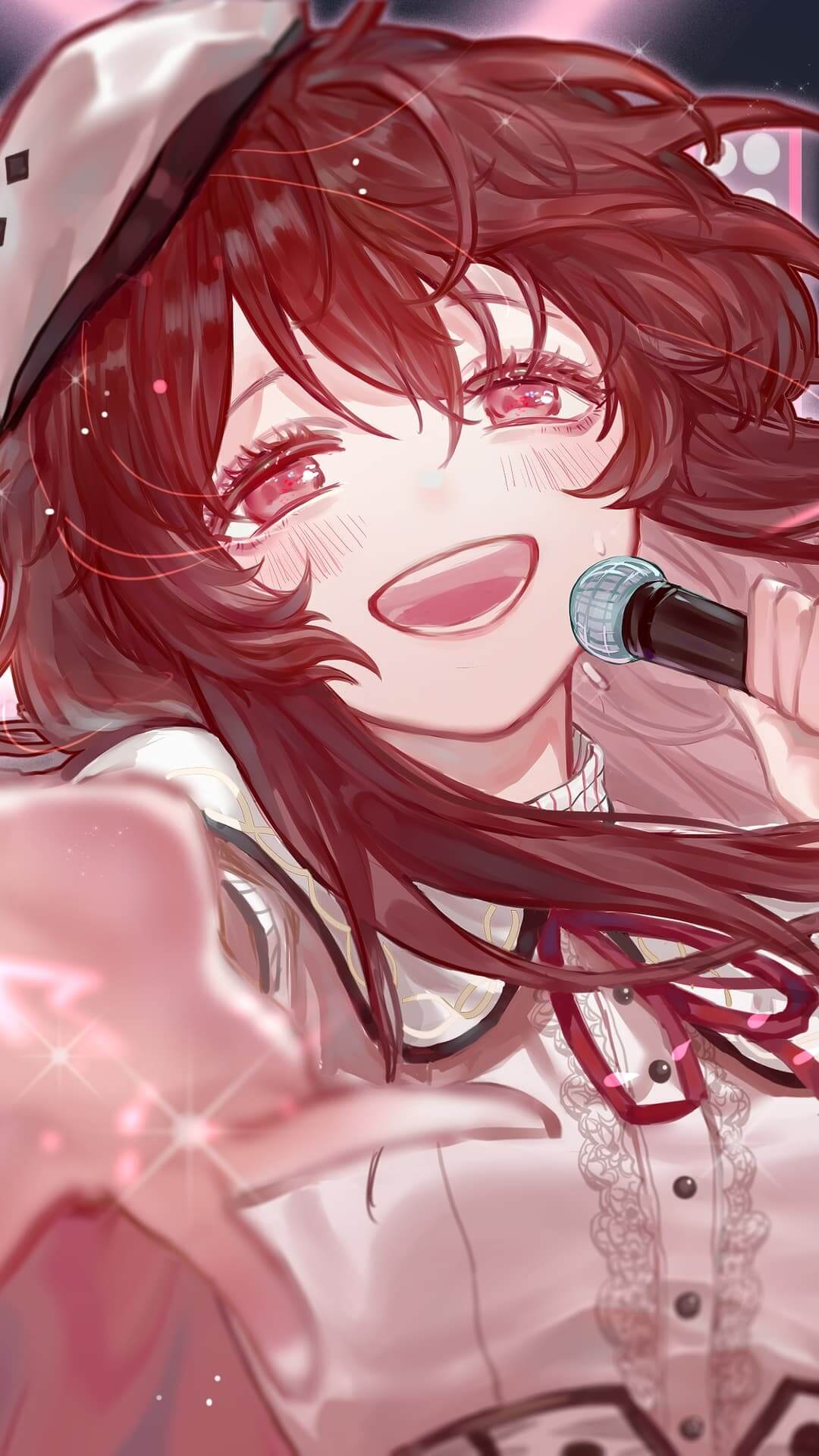 Singing girl with microphone anime wallpaper, 4K