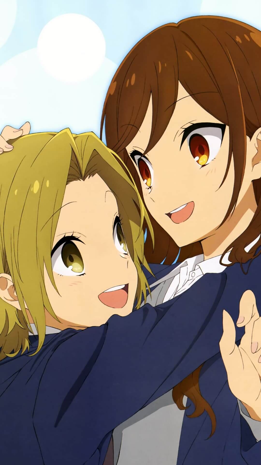 Two girls hugging, smiling happily anime wallpaper, 4K