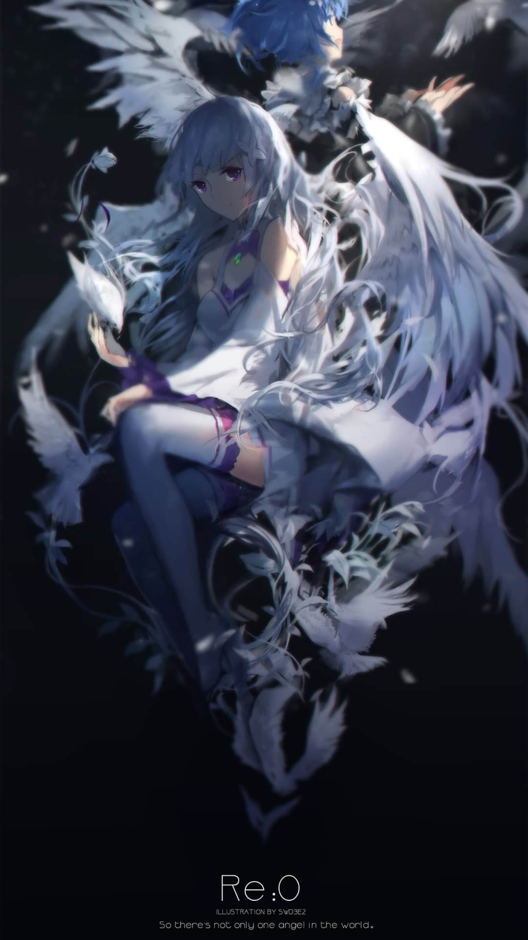 Two winged girls floating among doves anime wallpaper, 4K