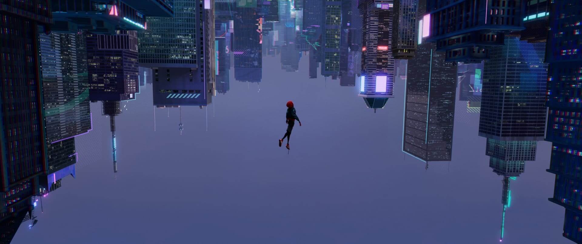 Upside-down city with a figure in the middle anime wallpaper, 4K