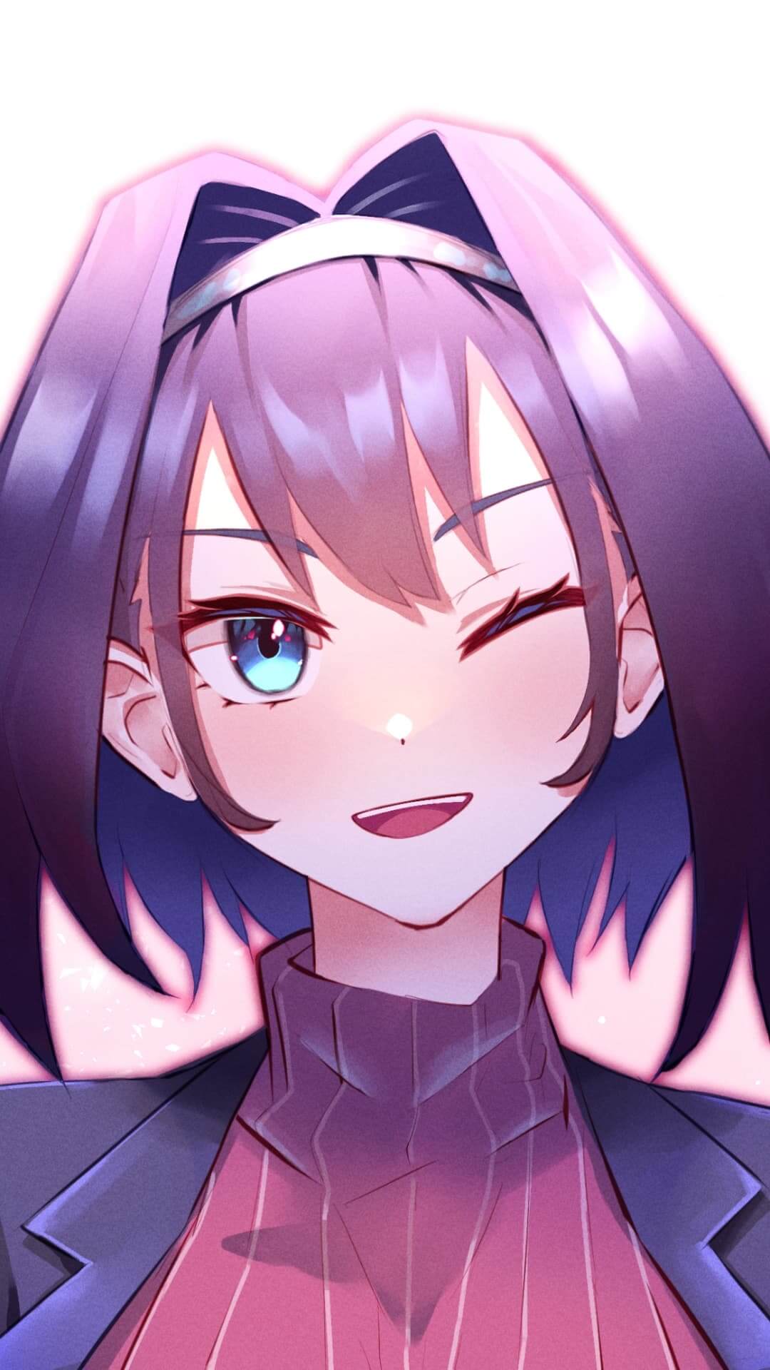 Winking girl with blue eyes anime wallpaper, 4K