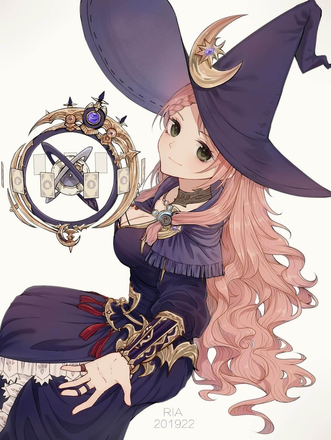 Witch girl in a wide-brimmed hat, holding a magical orb anime wallpaper, 4K