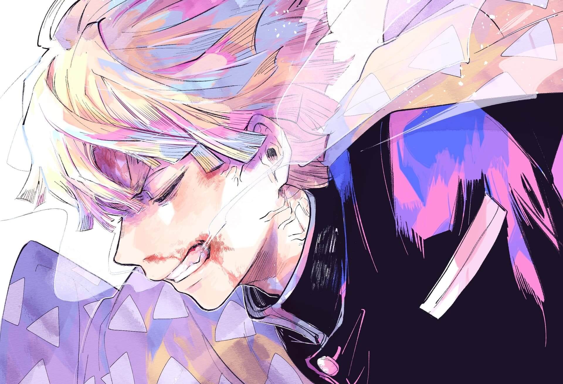 Wounded warrior with pastel hair and a determined expression anime wallpaper, 4K