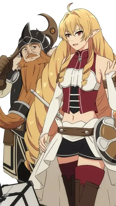 A blonde elf woman and a dwarven man