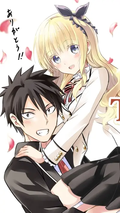 A boy carries a girl, petals fall