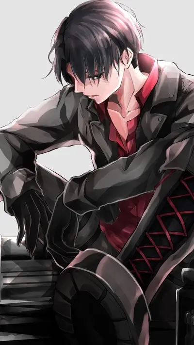 A brooding young man in dark attire, seated on machinery