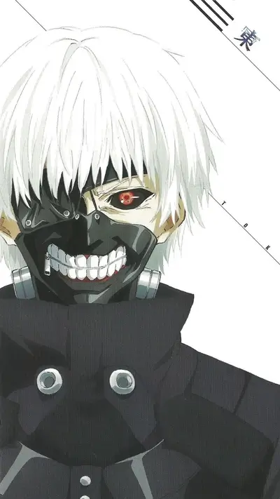 A close-up of a character with white hair and a mask