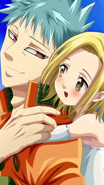 A close-up shot of two characters embracing