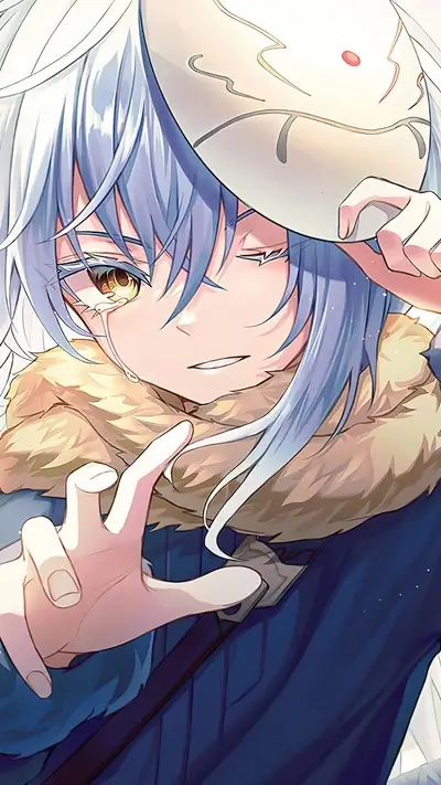 A crying anime character with a mask
