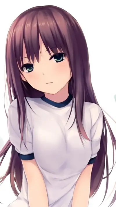 A cute anime girl with long brown hair