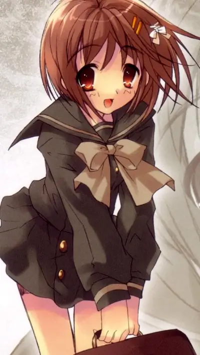 A cute girl in a sailor uniform carrying a briefcase