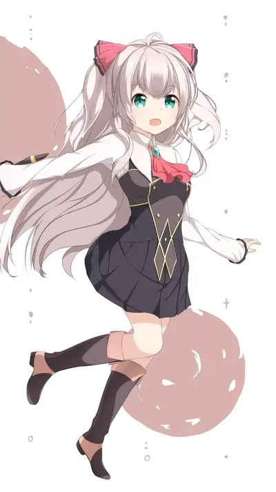 A cute girl in a school uniform, floating