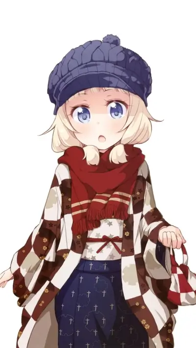 A cute girl in winter clothes and a kimono