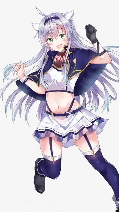 A cute girl with long silver hair in a dynamic pose