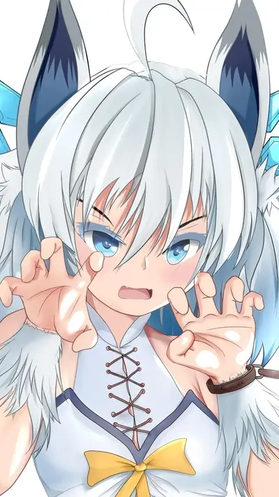 A cute girl with wolf ears and a determined expression