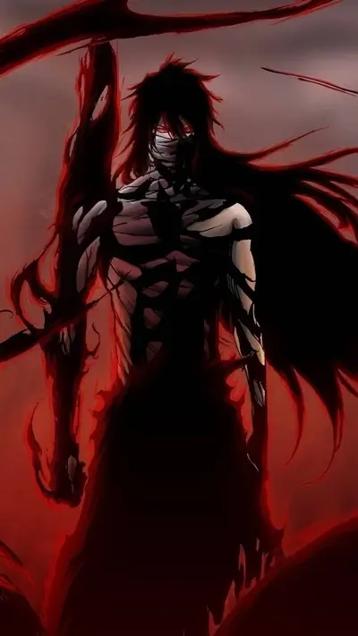 A dark figure wielding a large, red-glowing scythe