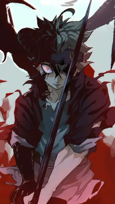 A dark-haired boy wielding a sword, shadowed figure behind him