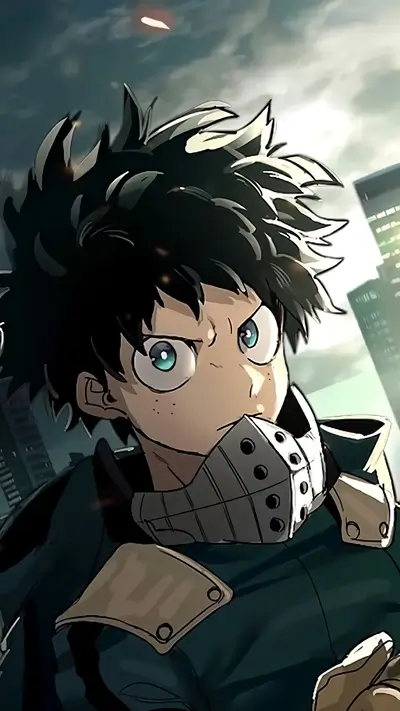 A determined young man with spiky green hair and a mask