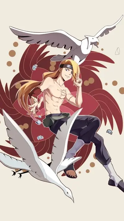 A fair-skinned male character with blond hair, bare chest, and dark clothing