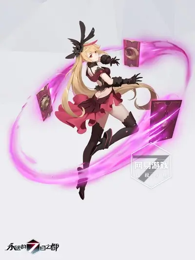 A female character with long blonde hair and a red dress