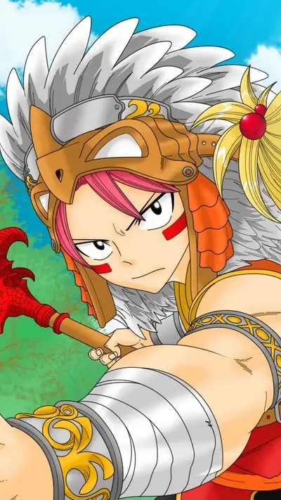 A female character with pink hair and elaborate headdress