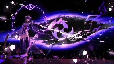 A female warrior wielding a glowing purple blade