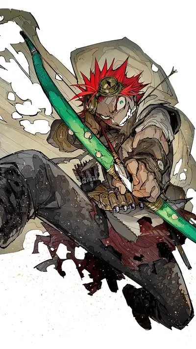 A fierce archer, poised and ready to fire