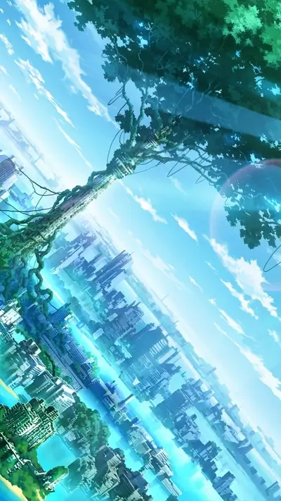 A giant tree over a futuristic city