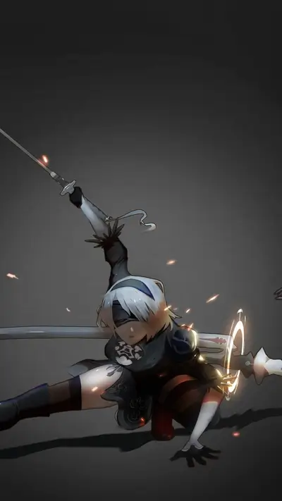 A girl in a black outfit wielding two swords