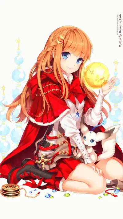 A girl in a red cloak holds a glowing orb