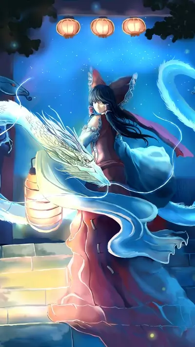A girl in a red dress with a white dragon