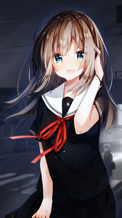 A girl in a school uniform cries