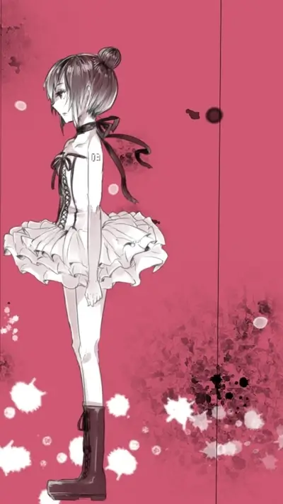 A girl in a tutu and boots, pink background