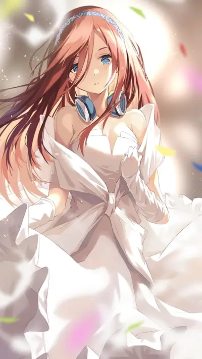A girl in a white dress, crying