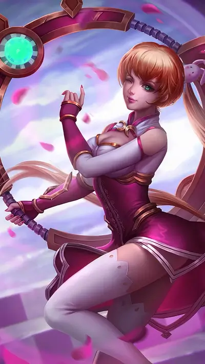 A girl with blond hair wielding a magical staff