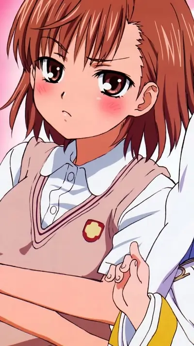 A girl with blushing cheeks in a school uniform