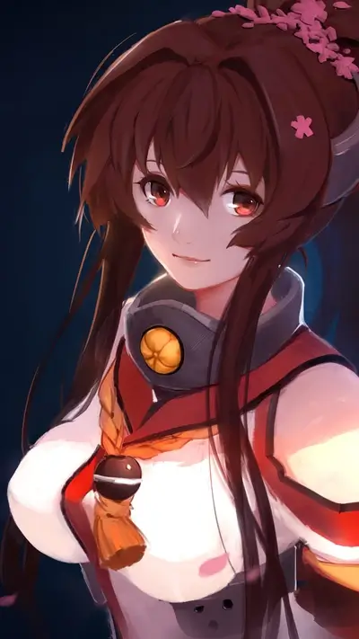 A girl with brown hair and a red and white outfit