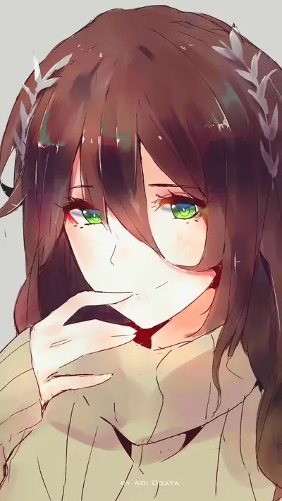 A girl with brown hair and green eyes