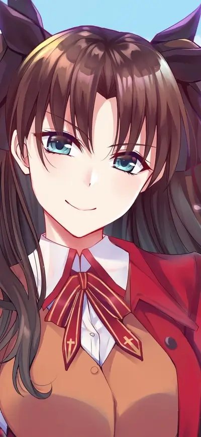 A girl with brown hair and green eyes wearing a red coat