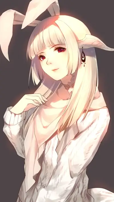A girl with bunny ears and long white hair